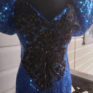Vintage 80s Blue Sequined Dress